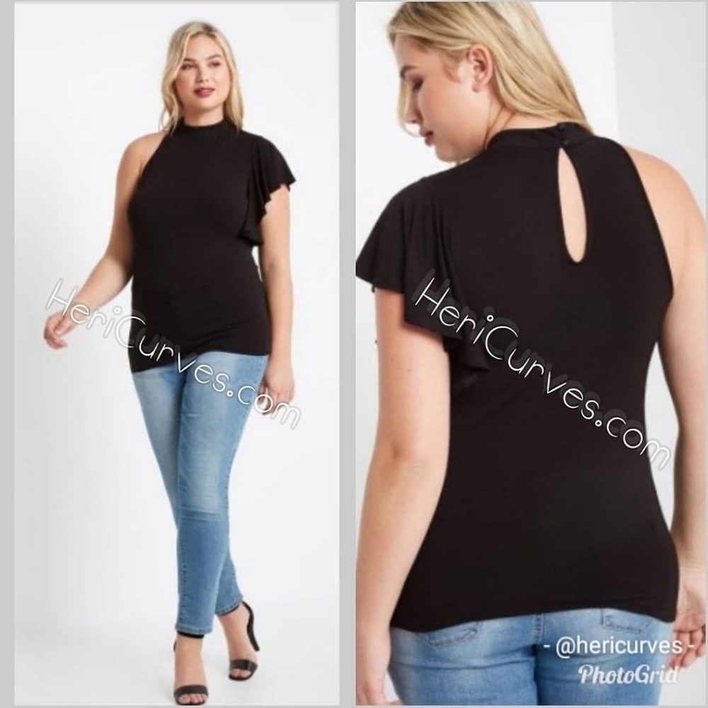 One Shoulder Ruffle Sleeve Top